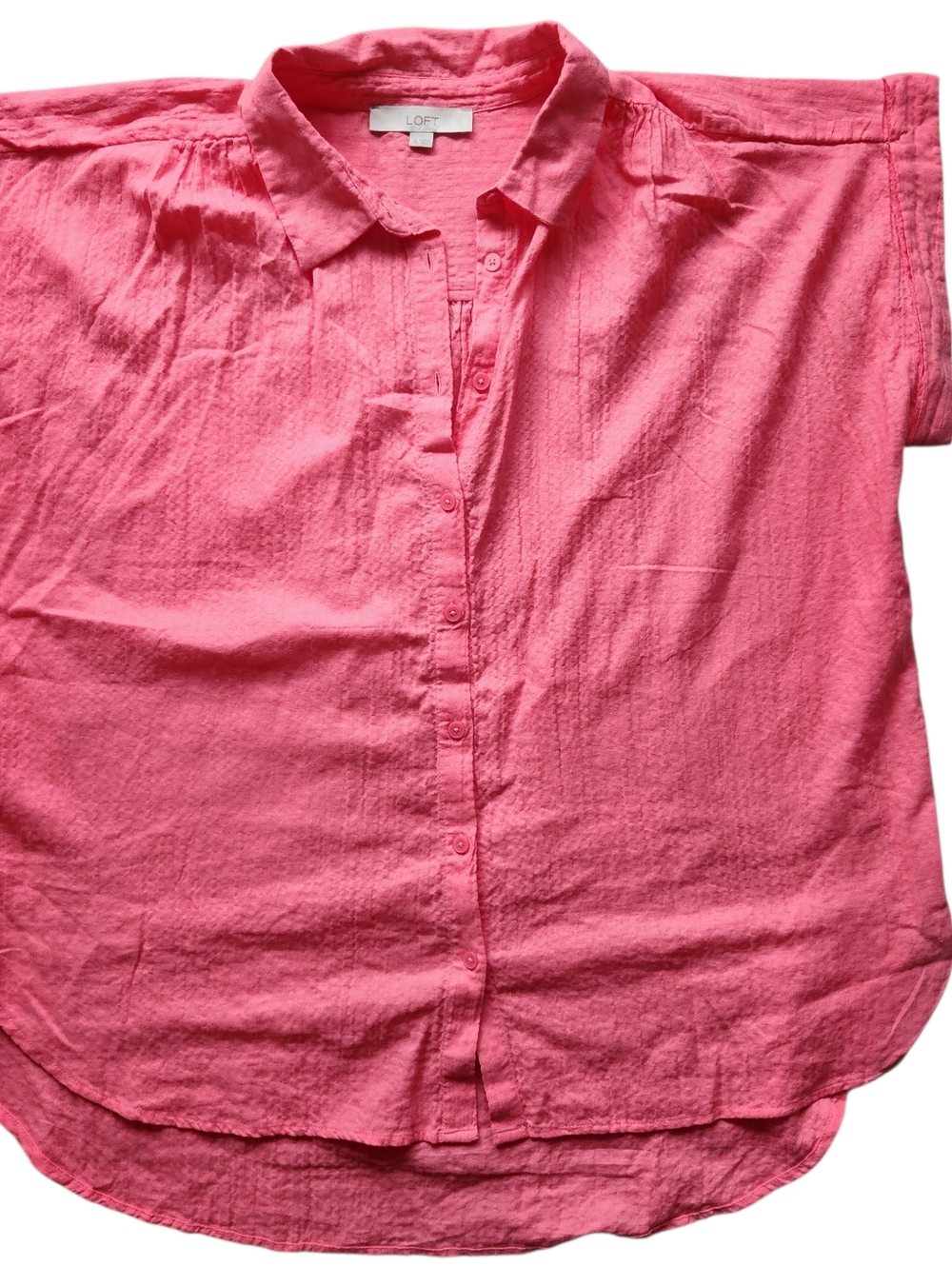 LOFT Pink/Coral Button-Down Short Sleeve Shirt